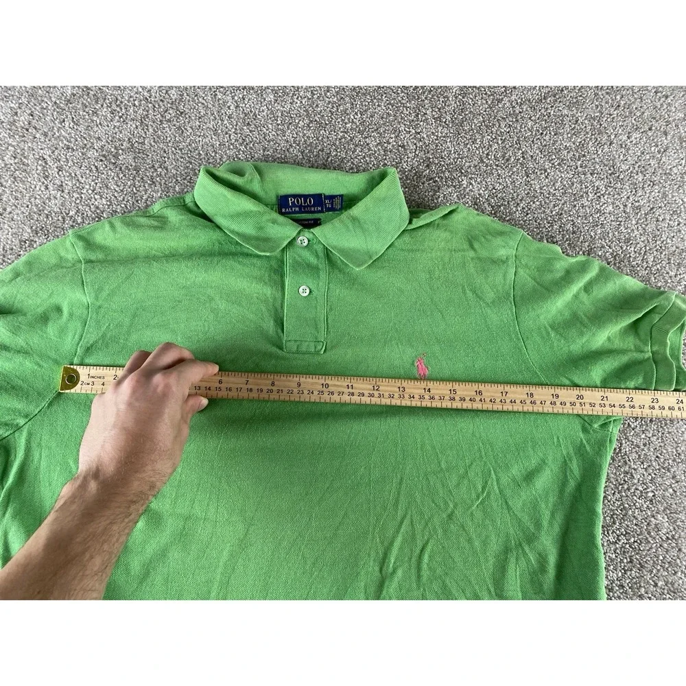 Polo Ralph Lauren Solid Green Polo Shirt Mens XL Pink Pony Preppy Cotton Work